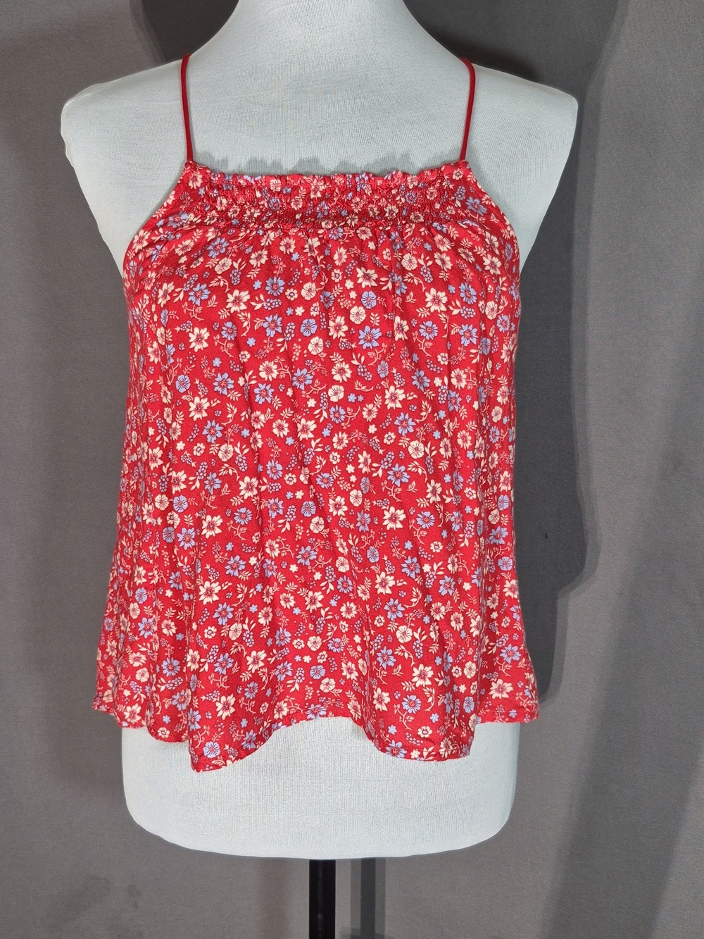 No Boundaries Red Floral Smocked Neck Cami